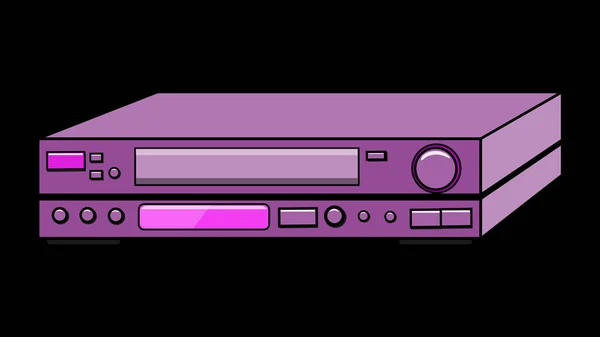 紫古いビンテージ レトロな流行に敏感なアンティークのビデオ レコーダーの映画を観るビデオ カセット 黒の背景に 年代からボタンのたくさんのビデオ ベクトル図 — ストックベクタ