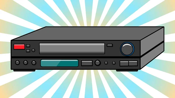 黑色老复古复古时髦的古董录像机为录像带观看电影 视频与许多按钮从 的背景下的蓝光 矢量插图 — 图库矢量图片