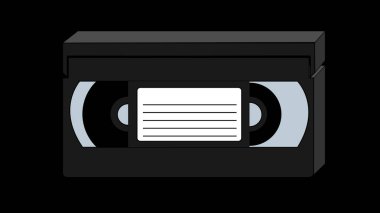 Siyah eski vintage retro üç boyutlu hipster antika video kaset film, izlemek için video kaydedici video--dan 80 's, 90 's siyah bir arka plan için. Vektör çizim.