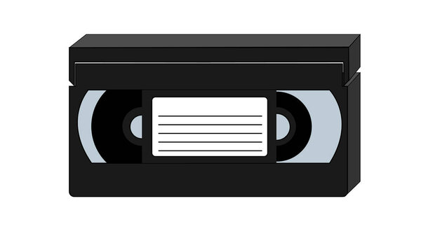 Чёрная старинная ретро-трёхмерная хипстерская антикварная видеокассета для видеомагнитофона для просмотра фильмов, видео 80-х годов, 90-х годов на белом фоне. Векторная иллюстрация
.