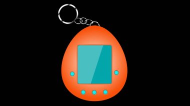 Old orange retro vintage antique hipster electronic toy tamagochi in the form of an egg, from the 80's, 90's for grooming a pet on a black background. Vector illustration. clipart