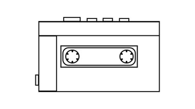 Ses kasetleri 80 's, 90 's oynamak için siyah beyaz eski retro vintage antik hipster taşınabilir müzik kaset ses çalar. Vektör çizim.