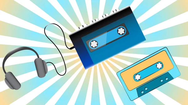 Blauer Alter Retro Hipster Kassetten Audio Player Für Audiokassetten Aus — Stockvektor