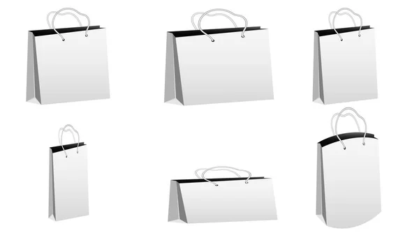 Conjunto Seis Bolsas Papel Granel Realistas Blancas Para Compras Diferentes — Vector de stock