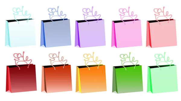 Conjunto Dez Sacos Papel Granel Multicoloridos Gradiente Realista Para Compras — Vetor de Stock