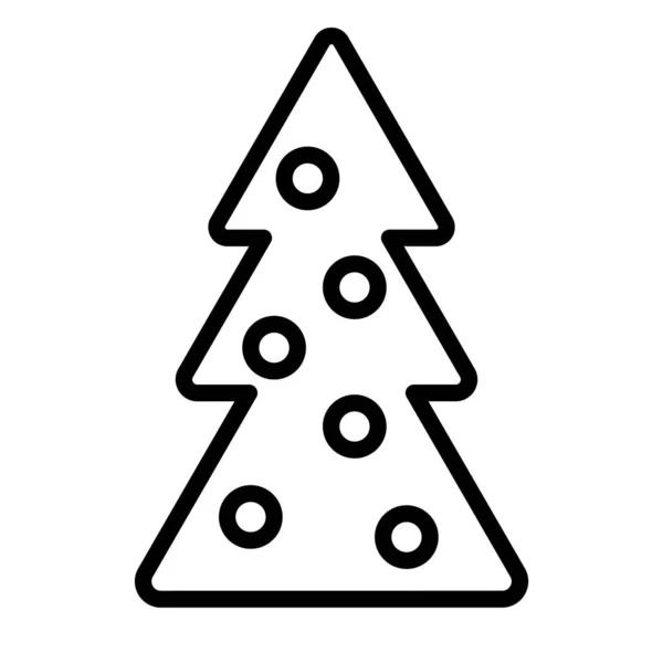 Černá a bílá malá jednoduchá lineární ikona krásného slavnostního vánočního stromečku s hračkami izolovanými na bílém pozadí. Vektorová ilustrace — Stockový vektor