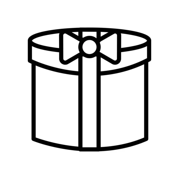 Černá a bílá malá jednoduchá lineární ikona krásného slavnostního novoročního vánočního dárku v boxu na klobouky s stuhou a lukem izolovaným na bílém pozadí. Vektorová ilustrace — Stockový vektor
