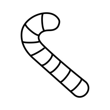 Güzel bir Noel ziyafetinin küçük, siyah ve beyaz lineer simgesi. Beyaz arka planda uzun çizgili şeker. Vektör illüstrasyonu