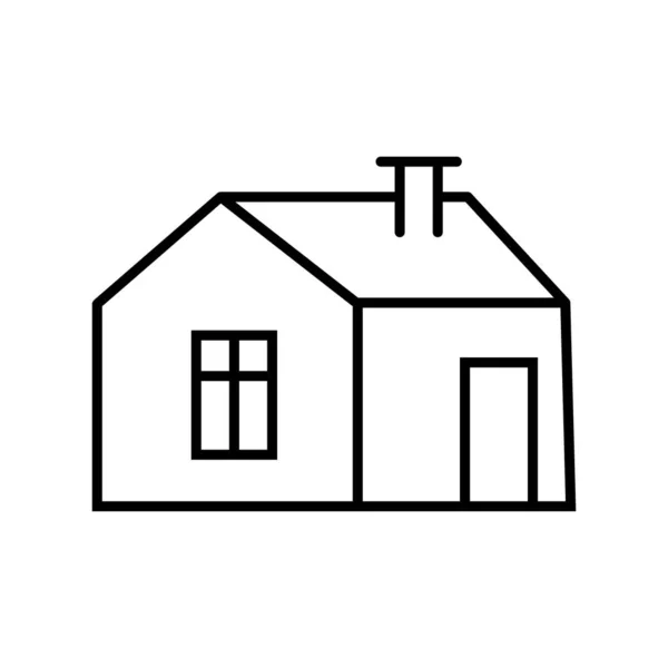 Black and white small simple linear icon of a beautiful festive New Year Christmas little house with a chimney and a sloping roof on a white background. Vector illustration — Stock Vector