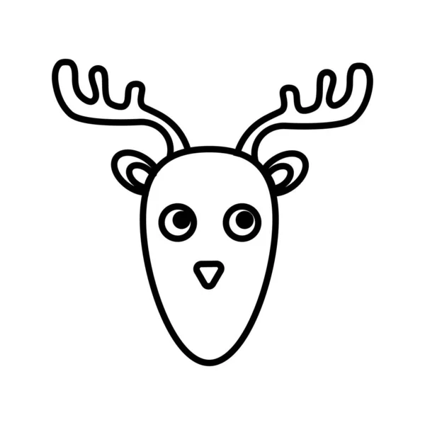 Black and white small simple linear icon of a beautiful festive New Year Christmas deer with horns on a white background. Vector illustration — Stock Vector