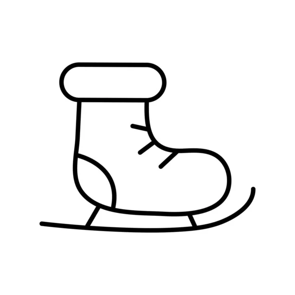 Preto e branco pequeno ícone linear simples de patins de Natal de um belo Ano Novo festivo para hóquei ou patinação artística em um fundo branco. Ilustração vetorial — Vetor de Stock