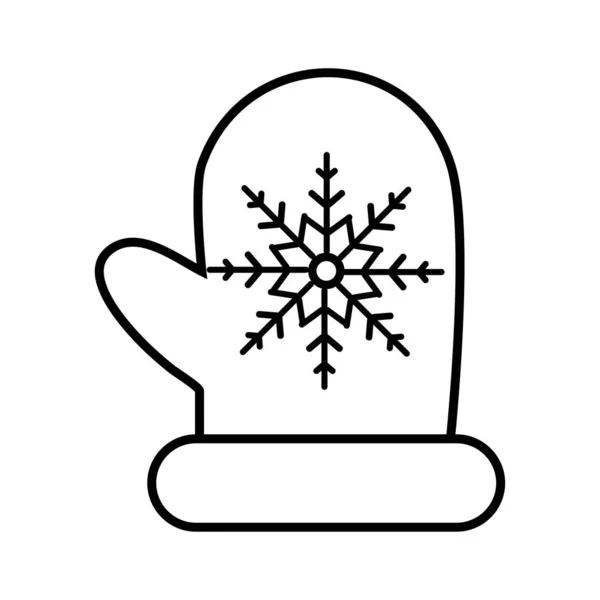 Blanco y negro pequeño icono lineal simple de un hermoso festivo manoplas de Navidad de Año Nuevo con copo de nieve sobre un fondo blanco. Ilustración vectorial — Vector de stock