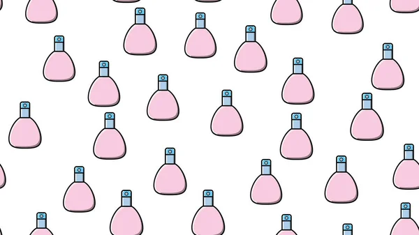 Endless seamless pattern of beautiful beauty cosmetic items of perfume and cologne bottles with a tasty pleasant smell on a white background. Vector illustration
