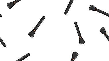 Güzel siyah güzellik kozmetik eşyalarının kusursuz desenleri. Makyaj için göz, beyaz arka plan için kulaklar ve pudra. Vektör illüstrasyonu