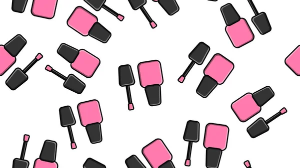 Patrón sin fin de hermosos artículos cosméticos de belleza rosa para botellas de esmalte de uñas para manicura sobre un fondo blanco. Ilustración vectorial — Vector de stock