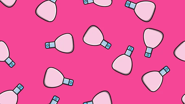 Patrón sin fin de hermosos artículos cosméticos de belleza de perfumes y botellas de colonia con un sabroso olor agradable sobre un fondo púrpura. Ilustración vectorial — Vector de stock