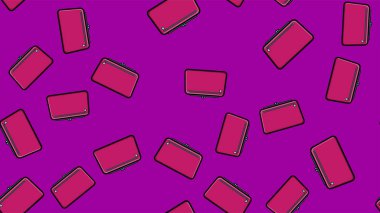 Endless seamless pattern of beautiful beauty items of female glamorous fashion accessories handbags and clutches on a purple background. Vector illustration