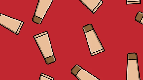 Patrón sin fin sin costuras de hermosos artículos de belleza de tubos de moda glamorosa femenina de maquillaje fundación sobre un fondo rojo. Ilustración vectorial — Vector de stock