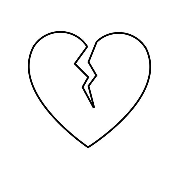 Icona semplice lineare in bianco e nero di un cuore spezzato per la festa dell'amore a San Valentino o l '8 marzo. Illustrazione vettoriale — Vettoriale Stock