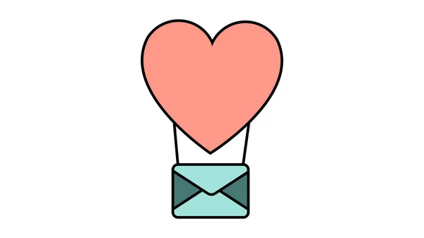 Icono simple de color en estilo plano de un hermoso corazón de globo con un sobre para la fiesta del amor en el Día de San Valentín o el 8 de marzo. Ilustración vectorial — Archivo Imágenes Vectoriales