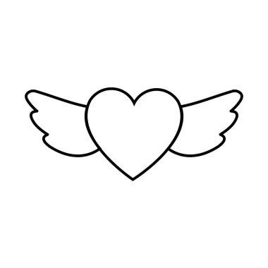 Black and white linear simple icon of a beautiful heart with wings for the feast of love Valentine's Day or March 8. Vector illustration