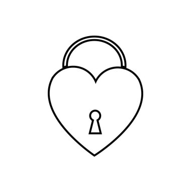 Black and white linear simple icon of a beautiful padlock in the form of a heart with a keyhole for the feast of love on Valentine's Day or March 8th. Vector illustration