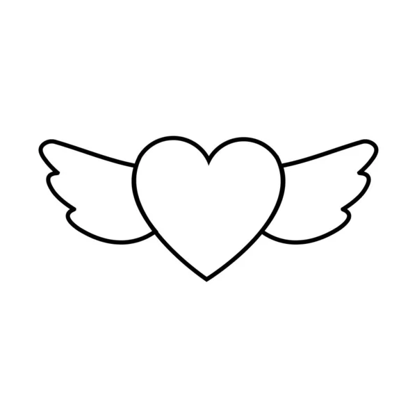 Icône simple linéaire noir et blanc d'un beau cœur avec des ailes pour la fête de l'amour Saint-Valentin ou le 8 Mars. Illustration vectorielle — Image vectorielle