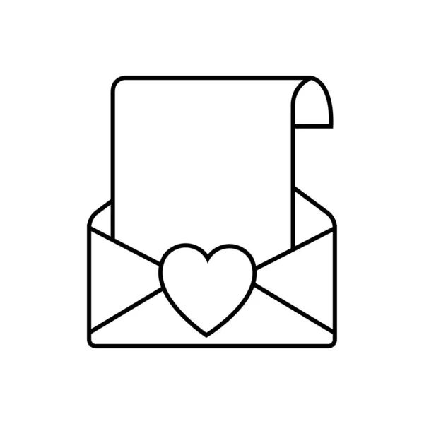 Schwarz-weiß lineare einfache Symbol schöne Buchstaben in einem Umschlag mit einem Herz für das Fest der Liebe am Valentinstag oder 8. März Vektor-Illustration — Stockvektor