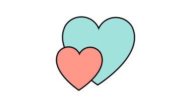Sevgililer Günü 'nde ya da 8 Mart' ta aşk şöleni için birbirine aşık iki güzel kalbin basit düz stil ikonu. Vektör illüstrasyonu
