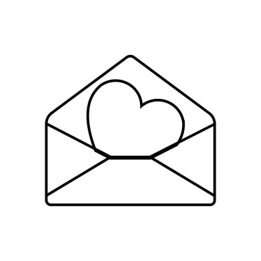 Black and white linear simple icon beautiful letters in an envelope with a heart for the holiday of love on Valentine's Day or March 8. Vector illustration