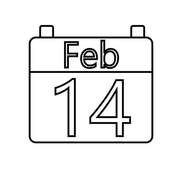 Icône simple linéaire noir et blanc d'un beau calendrier avec la date du 14 février à la fête de l'amour Saint-Valentin. Illustration vectorielle — Image vectorielle