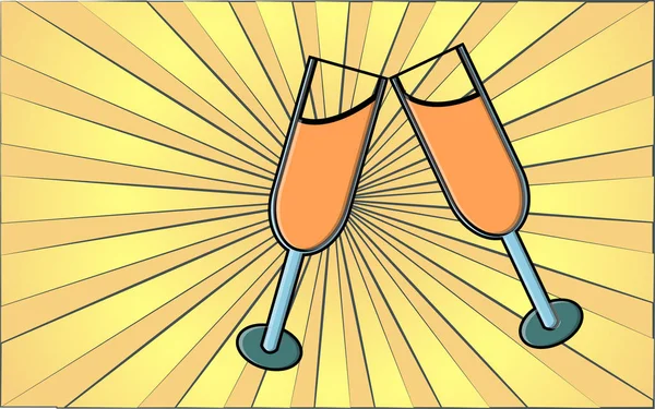 Un sencillo icono de estilo plano de hermosas dos copas de champán que revuelven copas durante un brindis por la fiesta del amor en San Valentín o el 8 de marzo. Ilustración vectorial — Archivo Imágenes Vectoriales