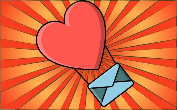 Kolorowy prosty ikona w płaskim stylu pięknego serca balon z kopertą na wakacje miłości w Walentynki lub 8 marca. Ilustracja wektora — Wektor stockowy