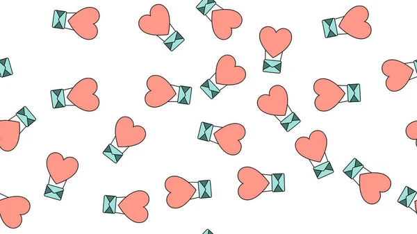 Texture motif sans fin sans couture à partir d'icônes plates de ballons et d'enveloppes d'objets d'amour pour la fête de l'amour Saint-Valentin Février 14 ou Mars 8 sur un fond blanc. Illustration vectorielle — Image vectorielle