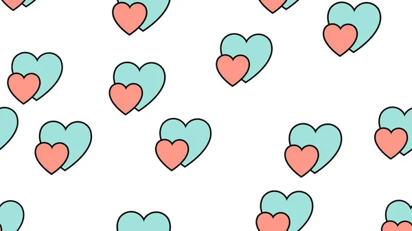 Textura patrón sin costuras de iconos planos de corazones, artículos de amor para la fiesta del amor Día de San Valentín 14 de febrero o 8 de marzo sobre un fondo blanco. Ilustración vectorial — Vector de stock