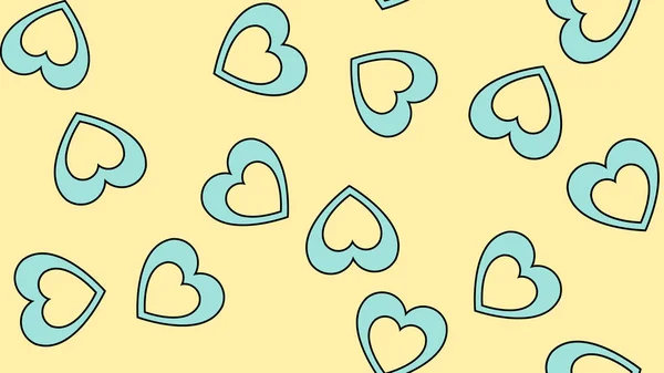 Textura patrón sin costuras de iconos planos de corazones, artículos de amor para la fiesta del amor Día de San Valentín 14 de febrero o 8 de marzo sobre un fondo amarillo. Ilustración vectorial — Vector de stock