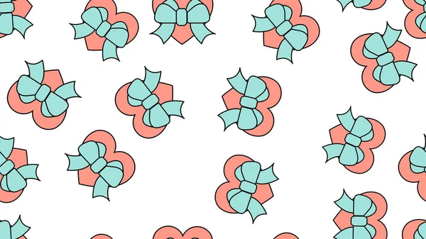 Texture endless seamless pattern from flat icons of hearts with bows, love items for the holiday of love Valentine's Day February 14 or March 8 on a white background. Vector illustration — 스톡 벡터