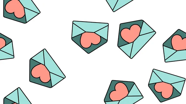 Texture sans couture motif d'icônes plates d'enveloppes de courrier avec des coeurs, articles d'amour pour la fête de l'amour Saint-Valentin Février 14 ou Mars 8 sur un fond blanc. Illustration vectorielle — Image vectorielle