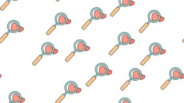 Düz döngü ve kupa simgelerinden kusursuz desenler, beyaz bir arkaplanda 14 Şubat veya 8 Mart 'ta Sevgililer Günü ziyafeti için aşk öğeleri. Vektör illüstrasyonu