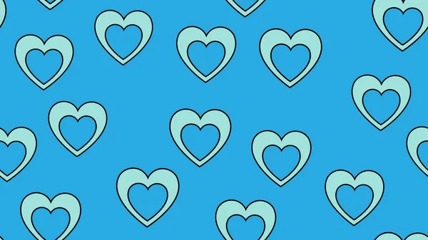 Texture sans couture motif d'icônes plates de cœurs, articles d'amour pour la fête de l'amour Saint-Valentin Février 14 ou Mars 8 sur un fond bleu. Illustration vectorielle — Image vectorielle