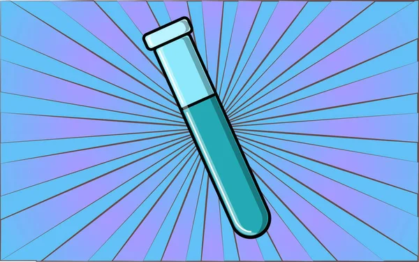 Medisch blauwe laboratorium wetenschap glas chemische fles voor onderzoek en studie op een achtergrond van abstracte blauwe stralen. Vectorillustratie — Stockvector