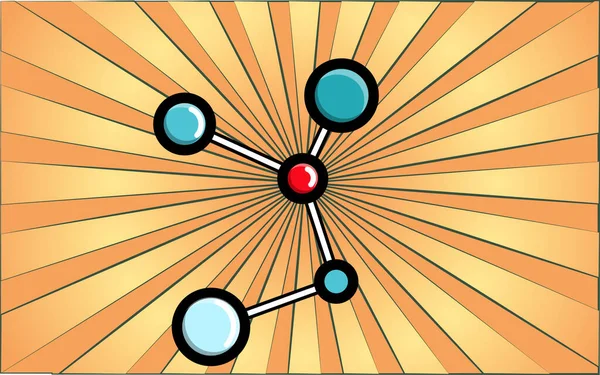 Modello medico chimico scientifico di una molecola con nuclei su uno sfondo di raggi gialli astratti. Illustrazione vettoriale — Vettoriale Stock