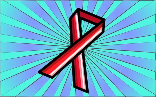 Medical red ribbon Aids fight symbol on abstract blue rays background. Vector illustration — Stock Vector