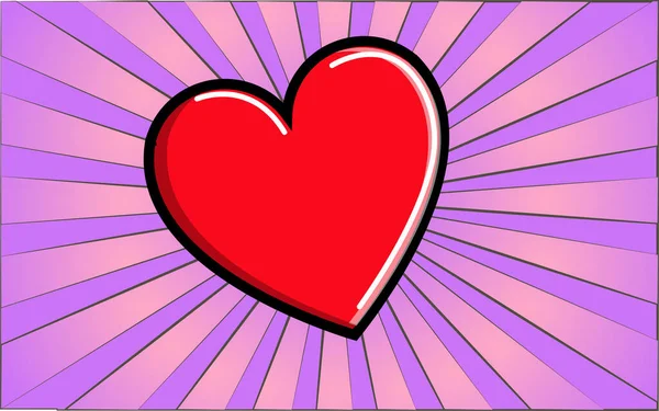 추상적 인 보라색 광선을 배경으로 건강의 상징으로 의학적 붉은 심장. 벡터 일러스트 — 스톡 벡터