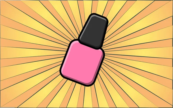 Schoonheid glamoureuze roze nagellak in een glazen pot voor manicure en beauty begeleiding op een achtergrond van abstracte gele stralen. Vectorillustratie — Stockvector