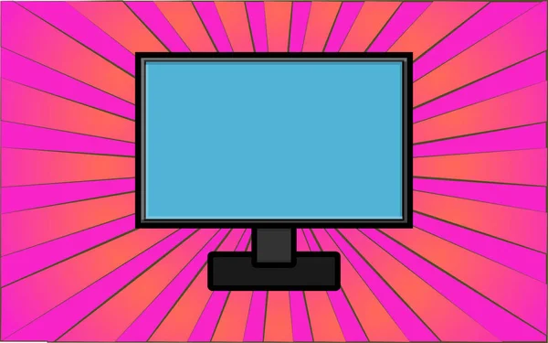 Modern digital datorskärm på en bakgrund av abstrakta lila strålar. Vektorillustration — Stock vektor