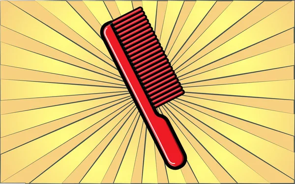 Beauty glamor barber comb for styling hair and beauty on the background of abstract yellow rays. Vector illustration — Stock Vector