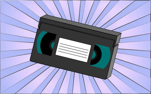 Retro antiguo casete de vídeo hipster antiguo de los años 70, 80, 90, 2000 sobre un fondo de rayos azules abstractos. Ilustración vectorial — Archivo Imágenes Vectoriales