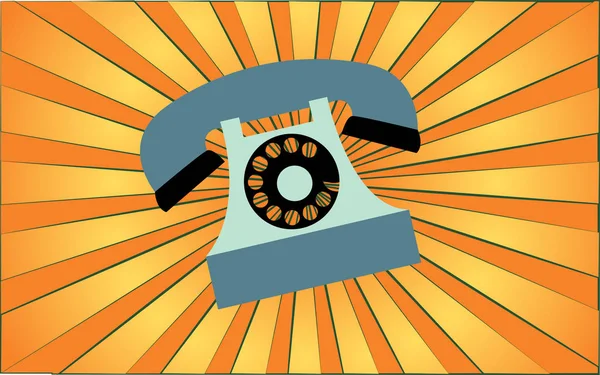 Retro gamla antika hipster fast telefon med telefon från 70-talet, 80-talet, 90-talet, 2000-talet mot en bakgrund av abstrakta gula strålar. Vektorillustration — Stock vektor