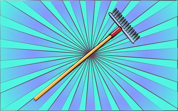 Construction repair garden tool rake on a background of abstract blue rays. Vector illustration — Stock Vector